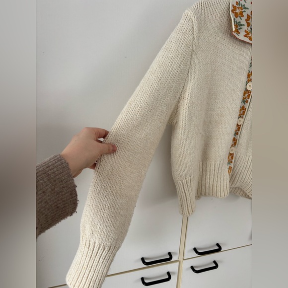 Zara Cream Knit Cardigan Floral-Trim Collar Cottagecore Women Medium Prairie - Picture 5 of 10
